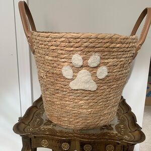 Woven Basket with Paw Print Design  EUC